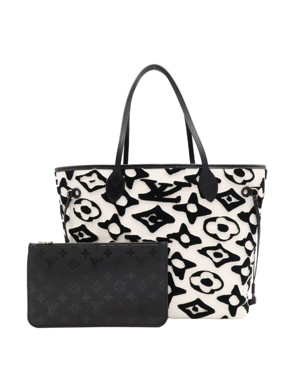 Louis Vuitton LV UF Neverfull MM Tote Shoulder Bag Black White